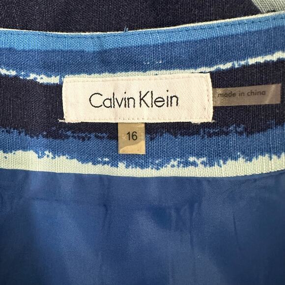 Calvin Klein Linen Blend A-line Knee Length Skirt Pleated Blue Striped Size 16 - Picture 6 of 7